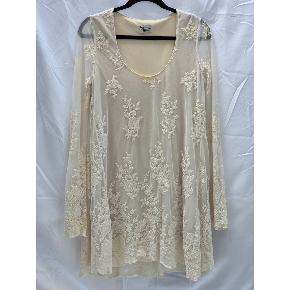 Show Me Your Mumu Fannie Flow Dress Cream Lace Bell Sleeve Mini MF6-284 LP11 Sm